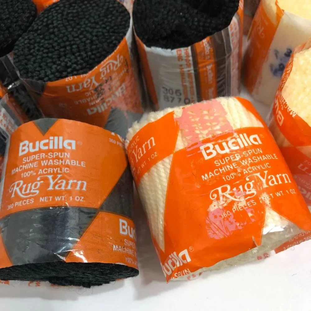 Lot 25 Vintage Bucilla Latch Hook Rug Yarn Pre Cut Acrylic + LeeWards Rug Tool